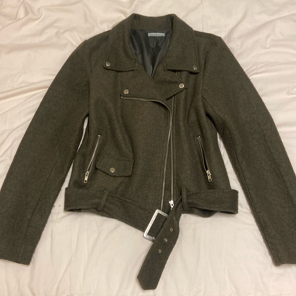 Military Olive Wool Moto Jacket